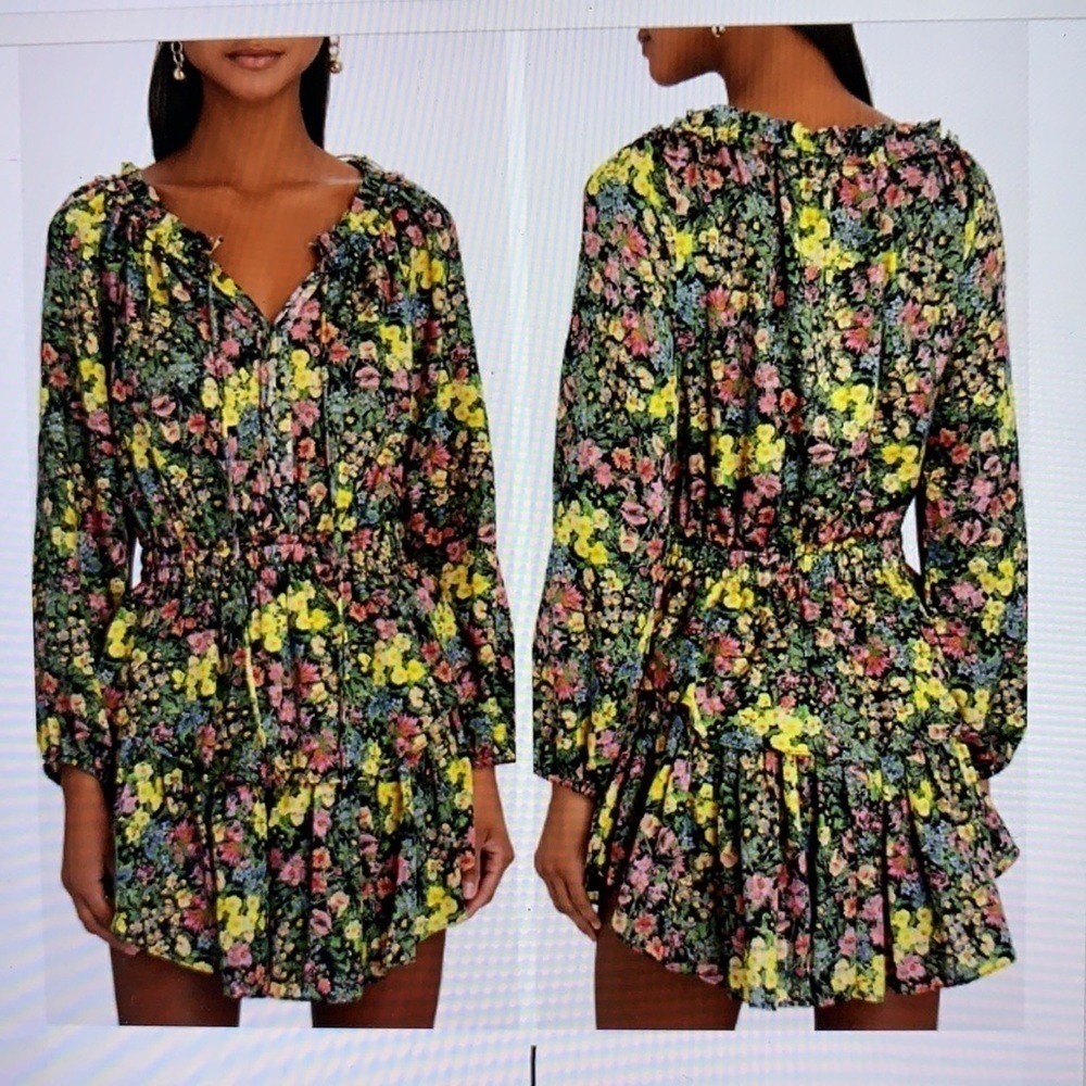 LoveShackFancy Floral Mini Dress - Black, Pink, Yellow